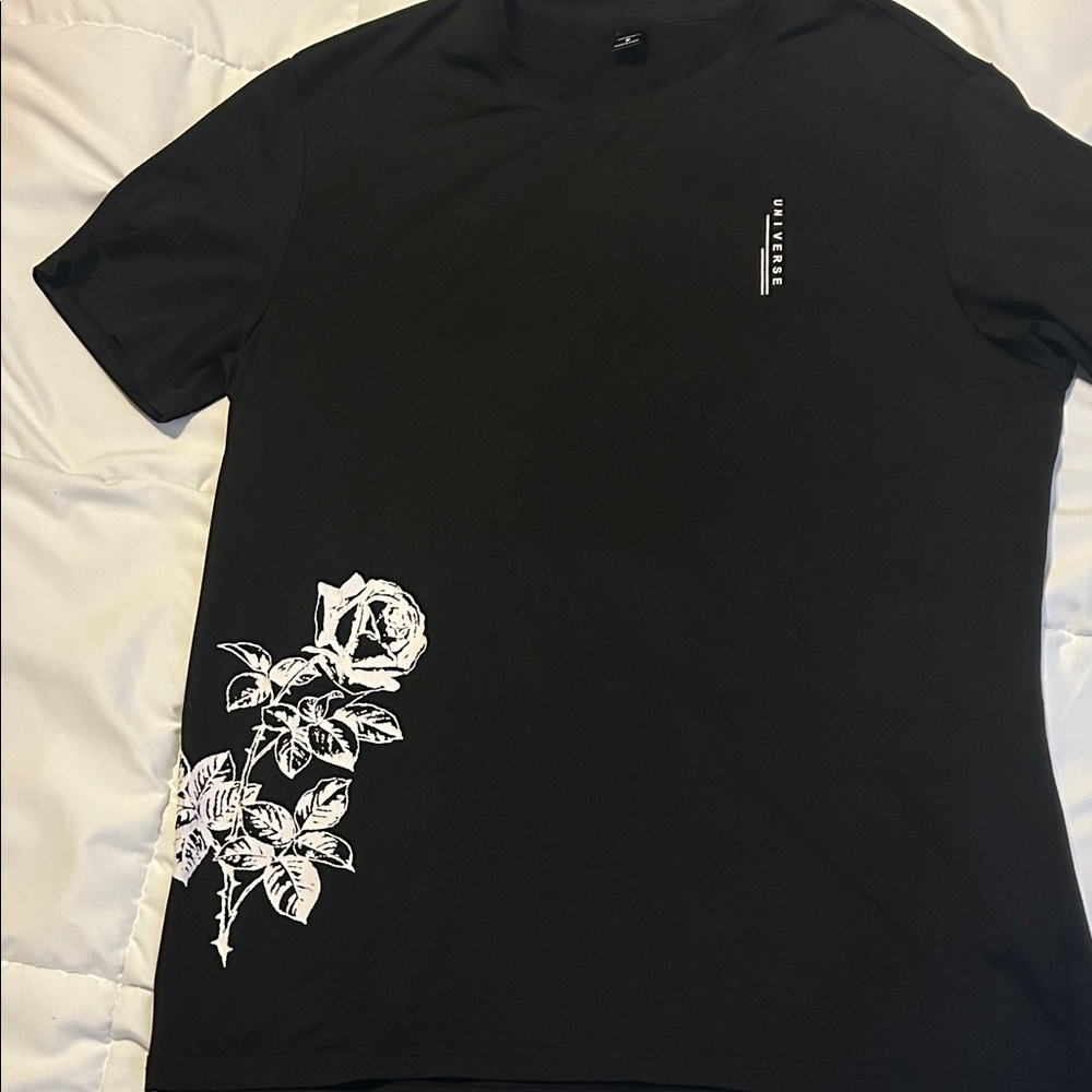 NFINITY Black Tee with White Floral Graphic